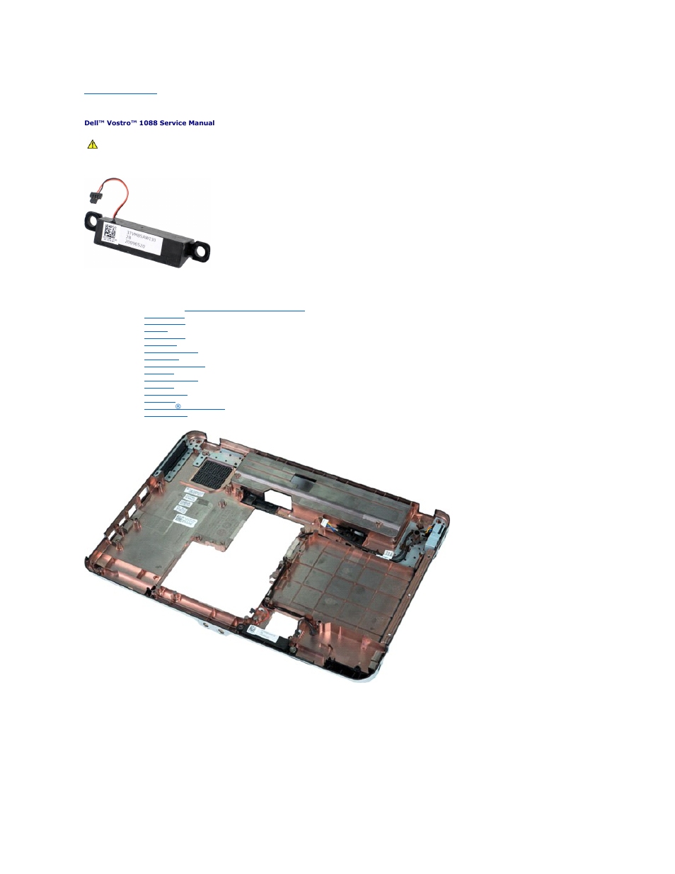 Speaker, Removing the speaker | Dell Vostro 1088 (Mid 2009) User Manual | Page 53 / 68