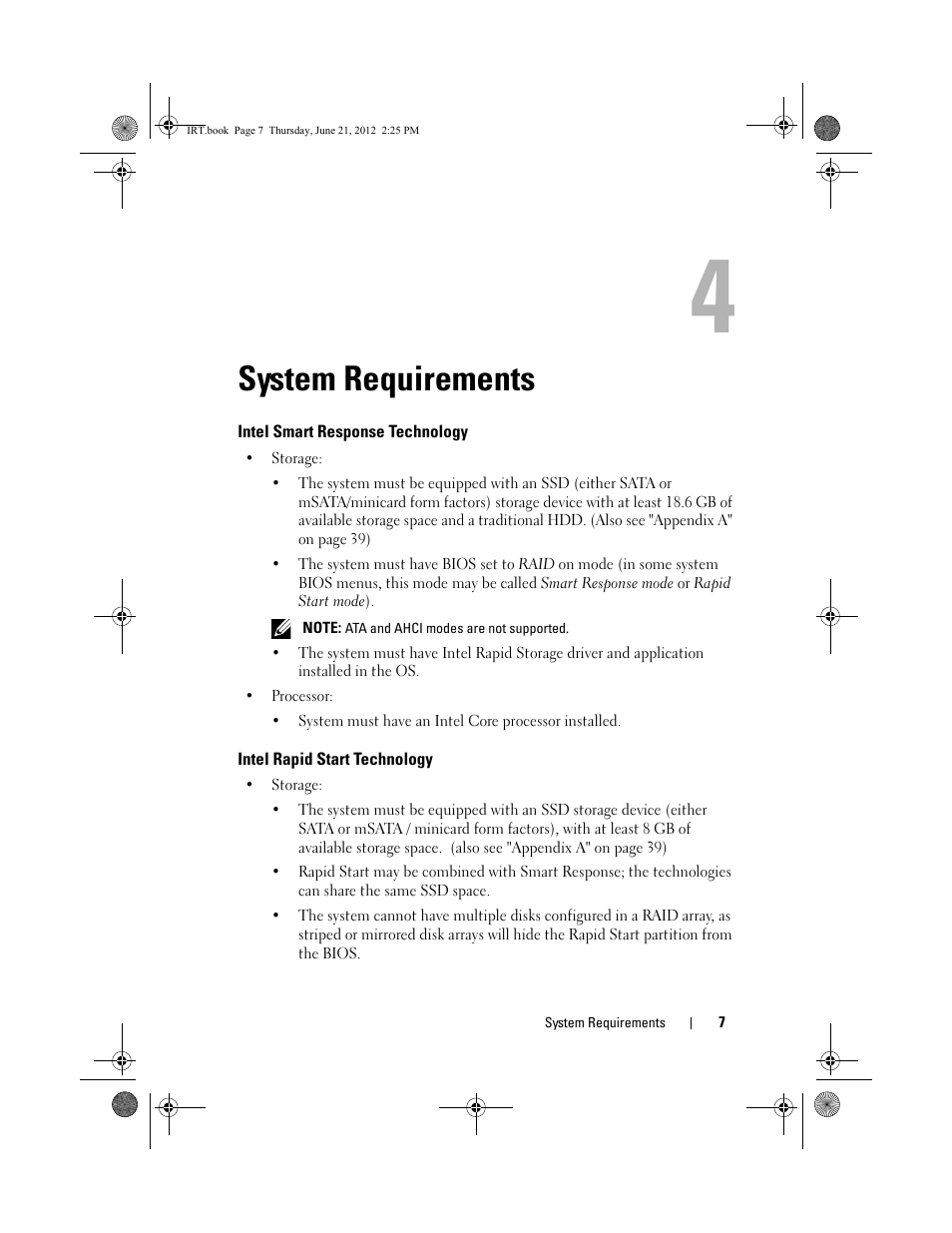 System requirements, Intel smart response technology, Intel rapid start technology | Dell Latitude E6530 (Mid 2012) User Manual | Page 7 / 40