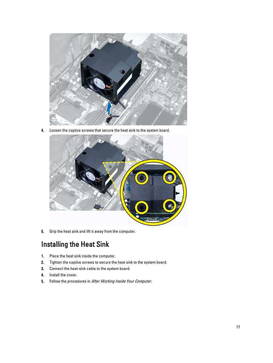 Installing the heat sink | Dell Precision T5600 (Mid 2012) User Manual | Page 17 / 65