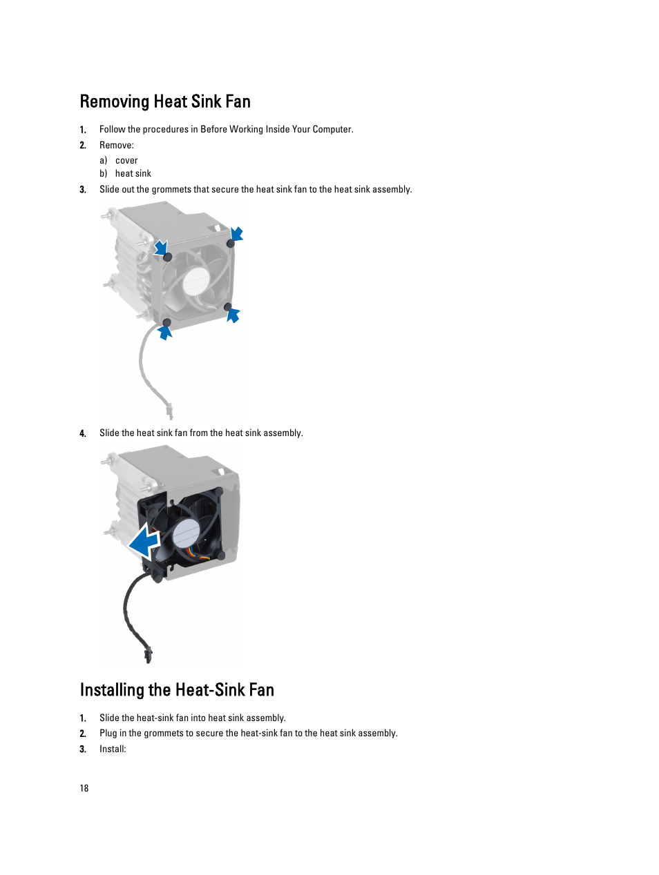 Removing heat sink fan, Installing the heat-sink fan | Dell Precision T5600 (Mid 2012) User Manual | Page 18 / 65