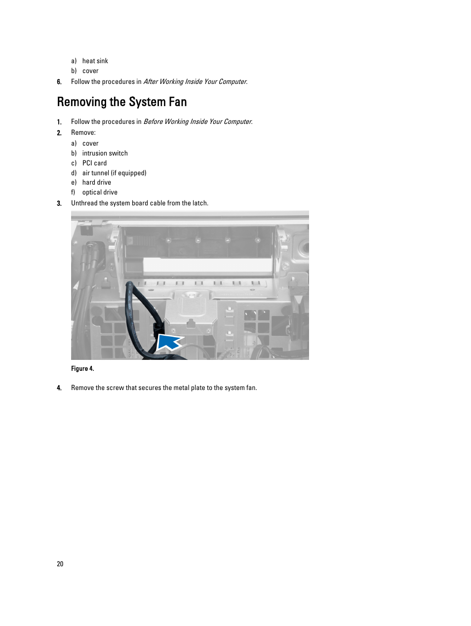 Removing the system fan | Dell Precision T5600 (Mid 2012) User Manual | Page 20 / 65