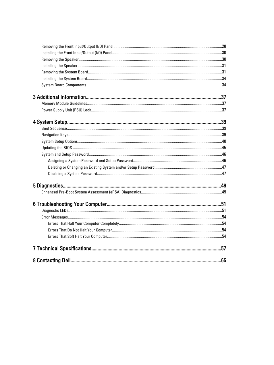 3 additional information, 4 system setup, 5 diagnostics | 6 troubleshooting your computer, 7 technical specifications 8 contacting dell | Dell Precision T5600 (Mid 2012) User Manual | Page 4 / 65