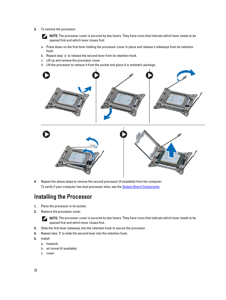 Installing the processor | Dell Precision T3610 (Late 2013) User Manual | Page 32 / 65