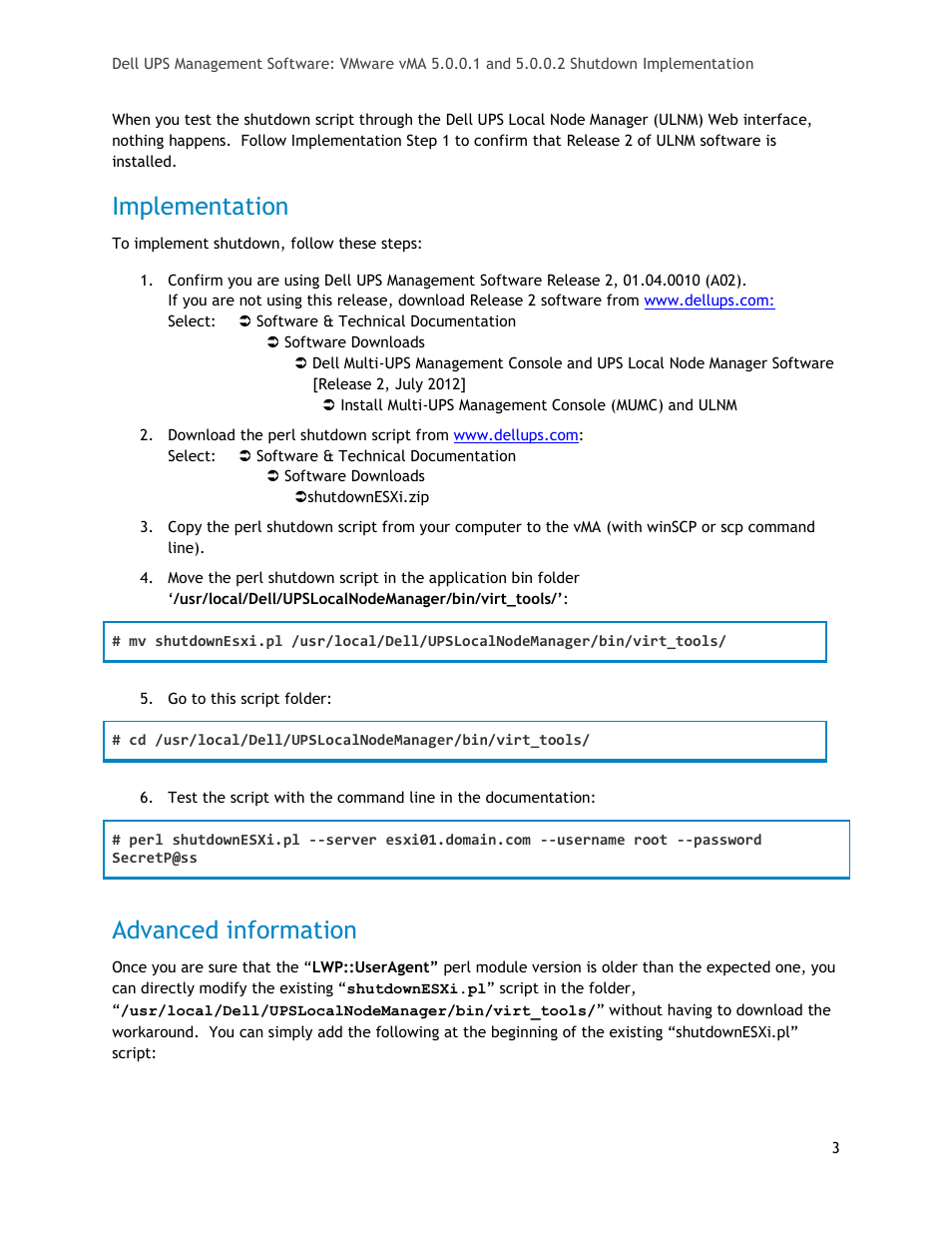 Implementation, Advanced information | Dell UPS 500T User Manual | Page 3 / 4