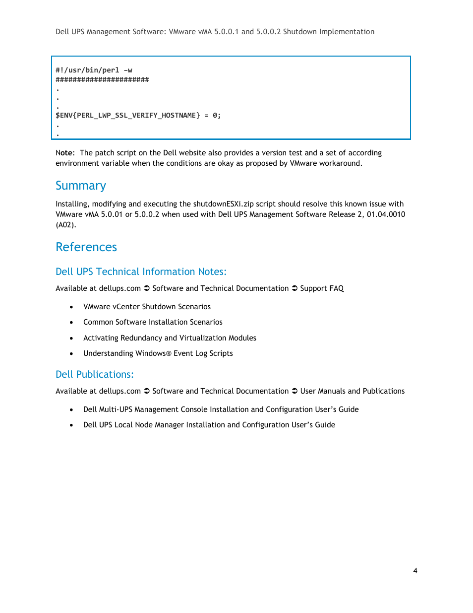 Summary, References, Dell publications | Dell UPS 500T User Manual | Page 4 / 4