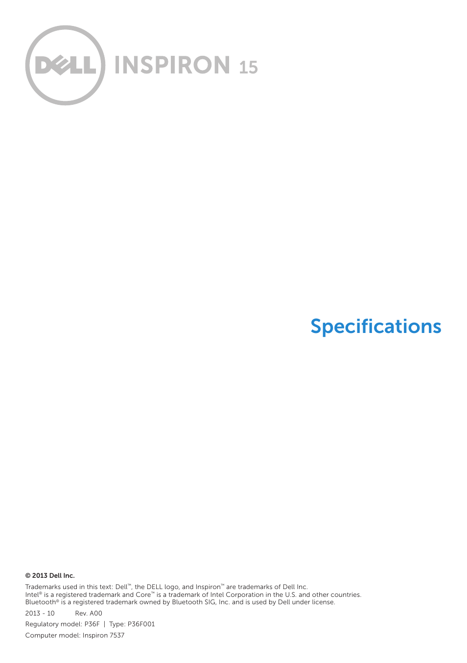 Dell Inspiron 15 (7537, Mid 2013) User Manual | 6 pages