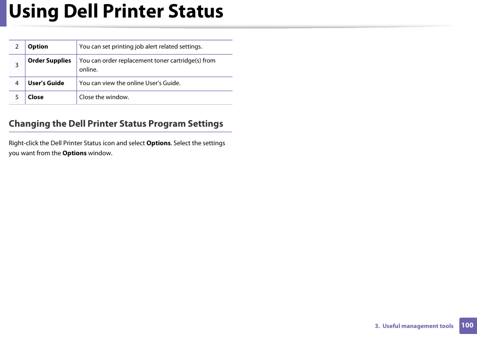 Using dell printer status, Changing the dell printer status program settings | Dell B1260dn Laser Printer User Manual | Page 101 / 151