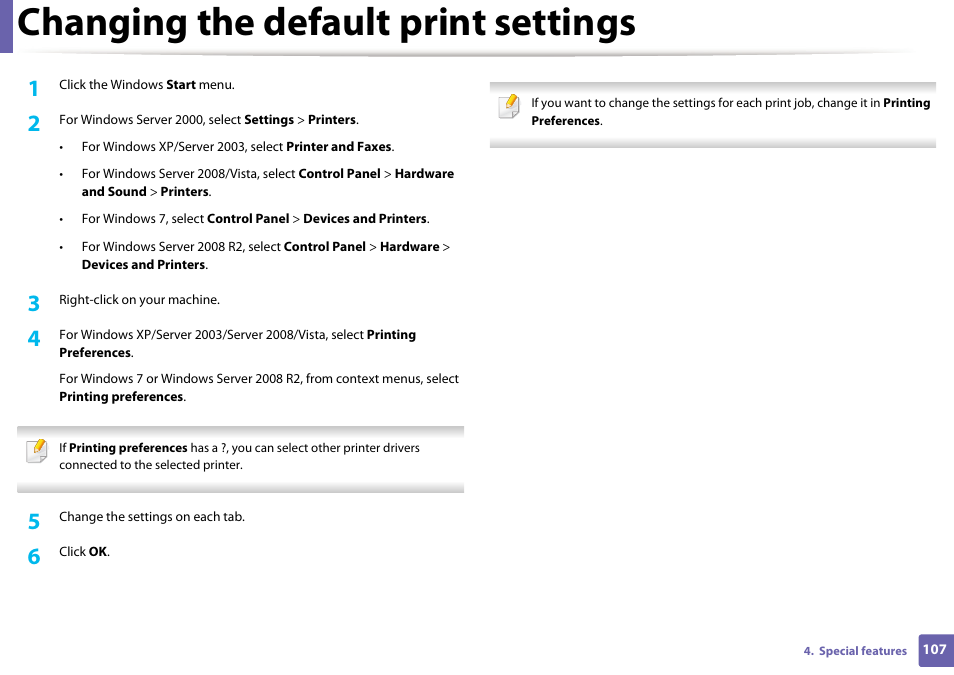 Changing the default print settings | Dell B1260dn Laser Printer User Manual | Page 108 / 151