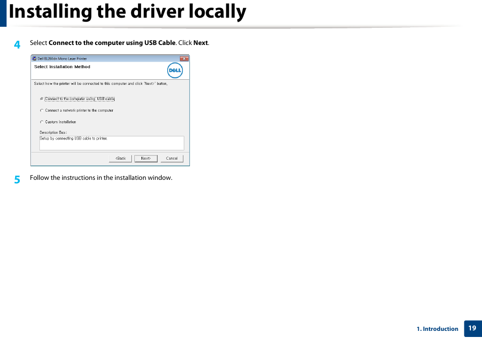 Installing the driver locally | Dell B1260dn Laser Printer User Manual | Page 19 / 151