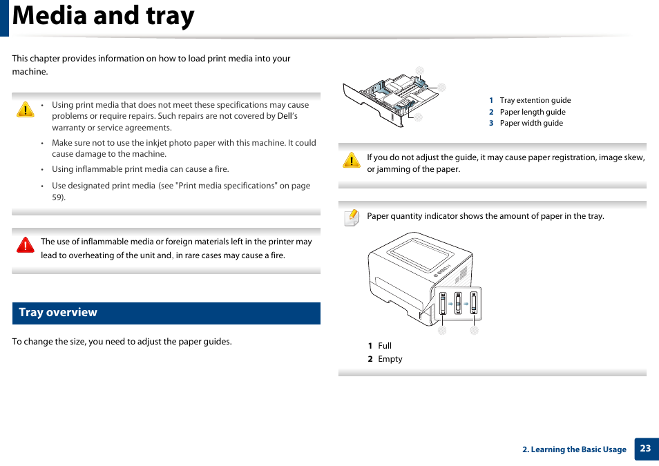 Media and tray, Tray overview | Dell B1260dn Laser Printer User Manual | Page 23 / 151