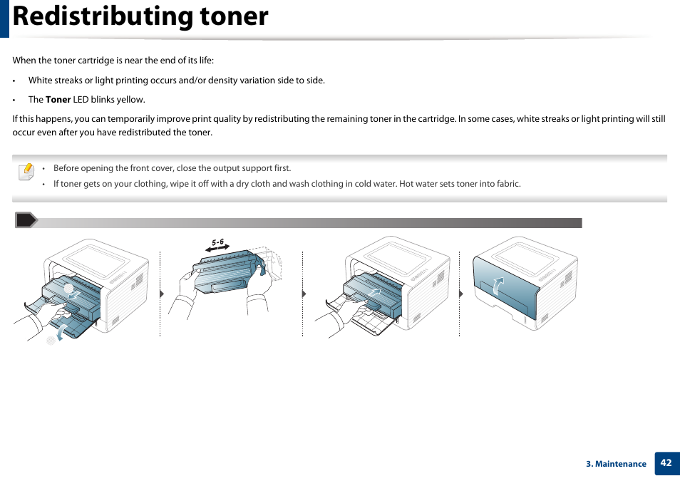 Redistributing toner | Dell B1260dn Laser Printer User Manual | Page 42 / 151