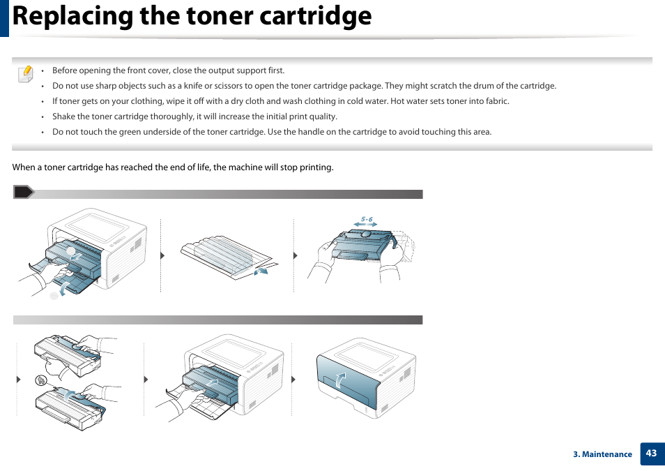 Replacing the toner cartridge | Dell B1260dn Laser Printer User Manual | Page 43 / 151