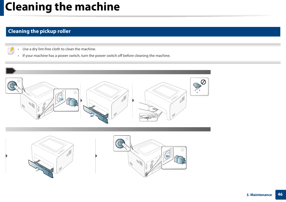 Cleaning the machine, Cleaning the pickup roller | Dell B1260dn Laser Printer User Manual | Page 46 / 151