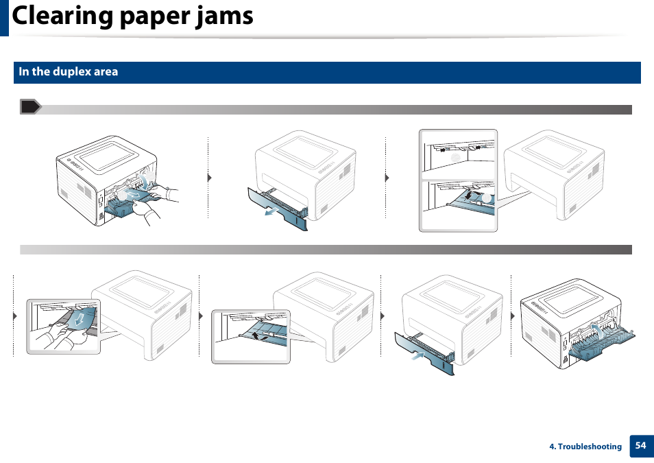 Clearing paper jams | Dell B1260dn Laser Printer User Manual | Page 54 / 151