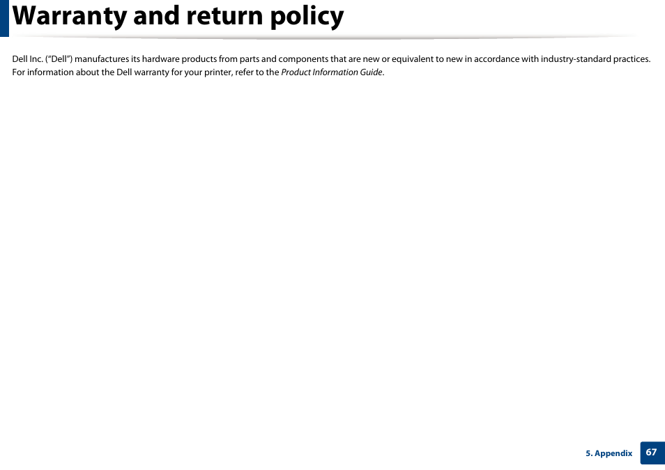 Warranty and return policy | Dell B1260dn Laser Printer User Manual | Page 67 / 151