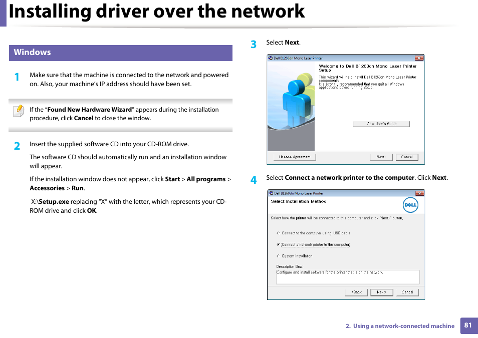 Installing driver over the network, Installing driver over the network81) | Dell B1260dn Laser Printer User Manual | Page 81 / 151