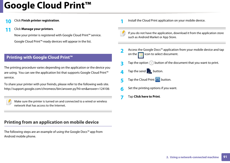 Google cloud print, Printing from an application on mobile device | Dell B1260dn Laser Printer User Manual | Page 91 / 151