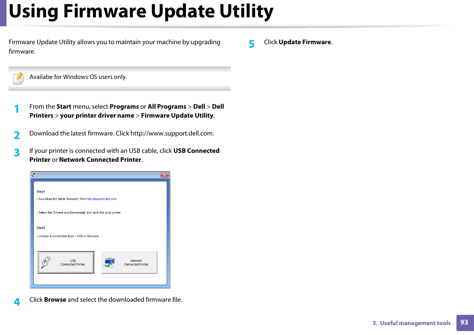 Using firmware update utility | Dell B1260dn Laser Printer User Manual | Page 94 / 151