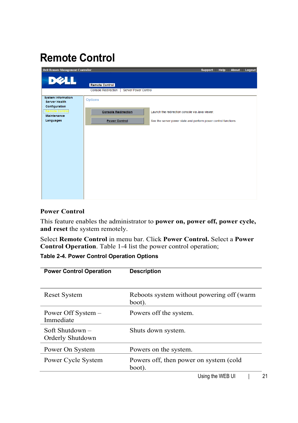 Remote control | Dell PowerEdge C6145 User Manual | Page 21 / 76