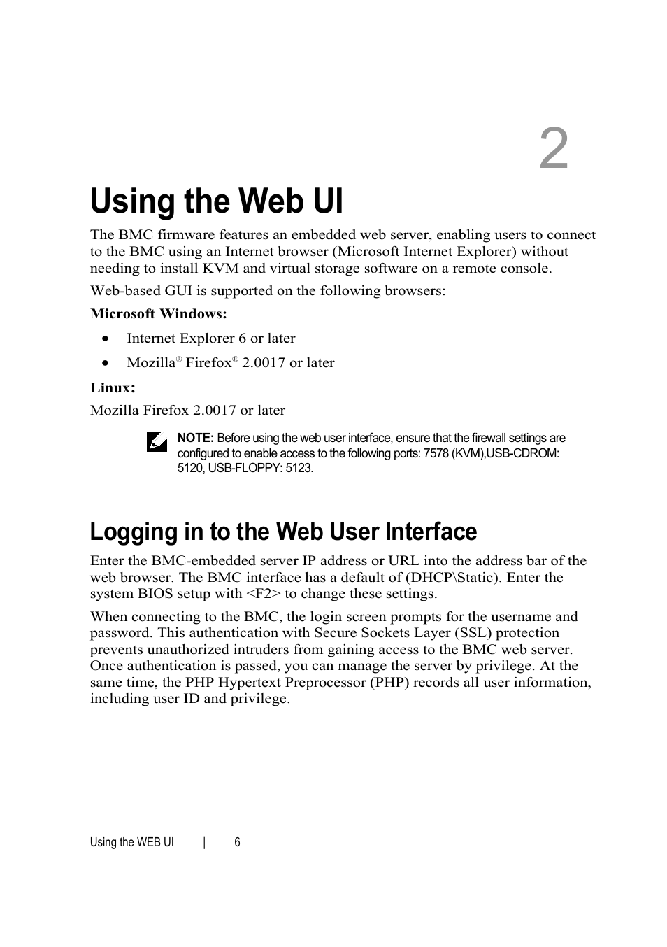 Using the web ui, Logging in to the web user interface | Dell PowerEdge C6145 User Manual | Page 6 / 76