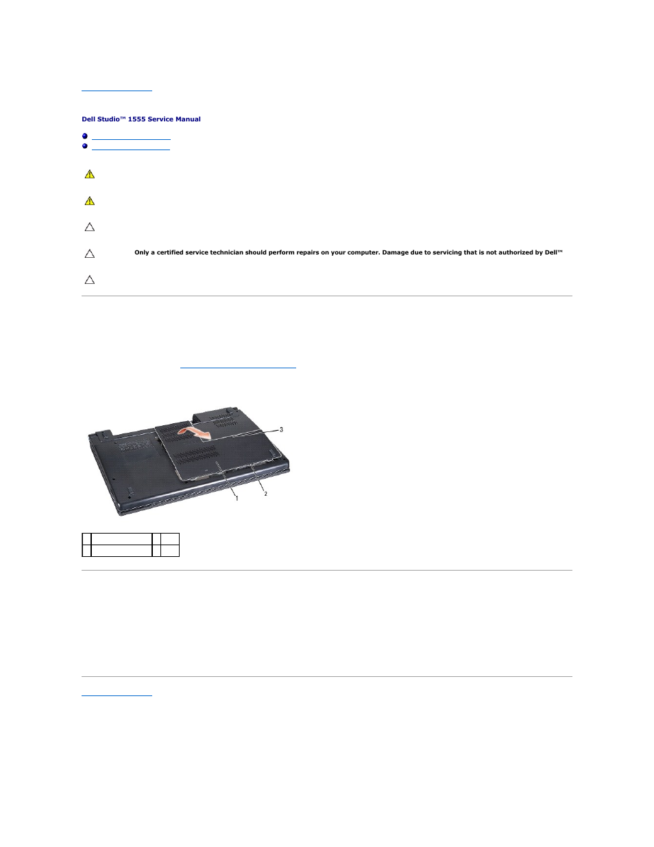 Base cover, Removing the base cover, Replacing the base cover | Dell Studio 15 (1555, Early 2009) User Manual | Page 2 / 49