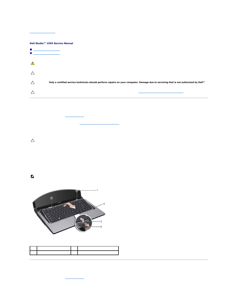 Keyboard, Removing the keyboard, Replacing the keyboard | Dell Studio 15 (1555, Early 2009) User Manual | Page 26 / 49