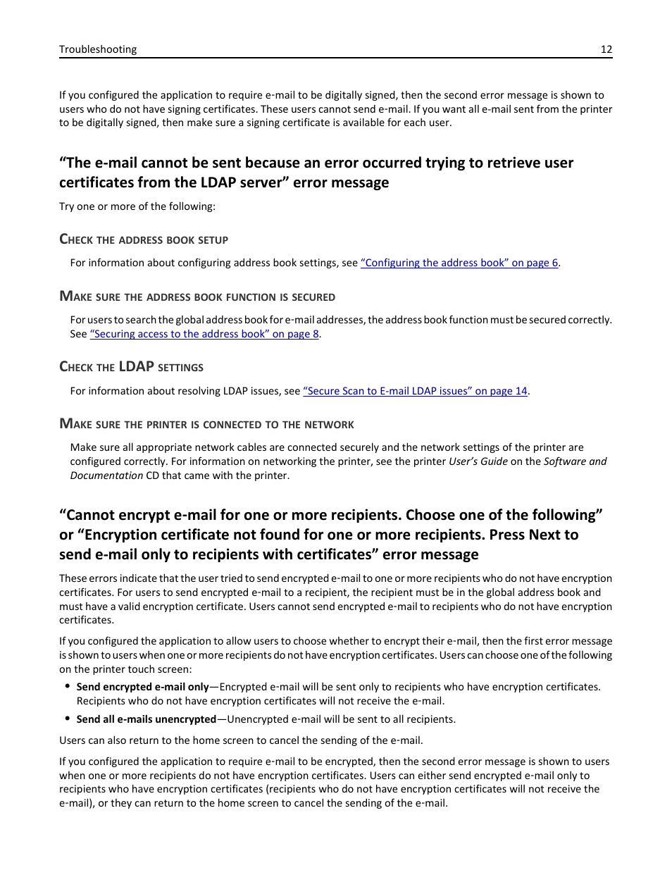 Check the address book setup, Make sure the address book function is secured, Check the ldap settings | Make sure the printer is connected to the network, Ldap | Dell B5465dnf Mono Laser Printer MFP User Manual | Page 12 / 24