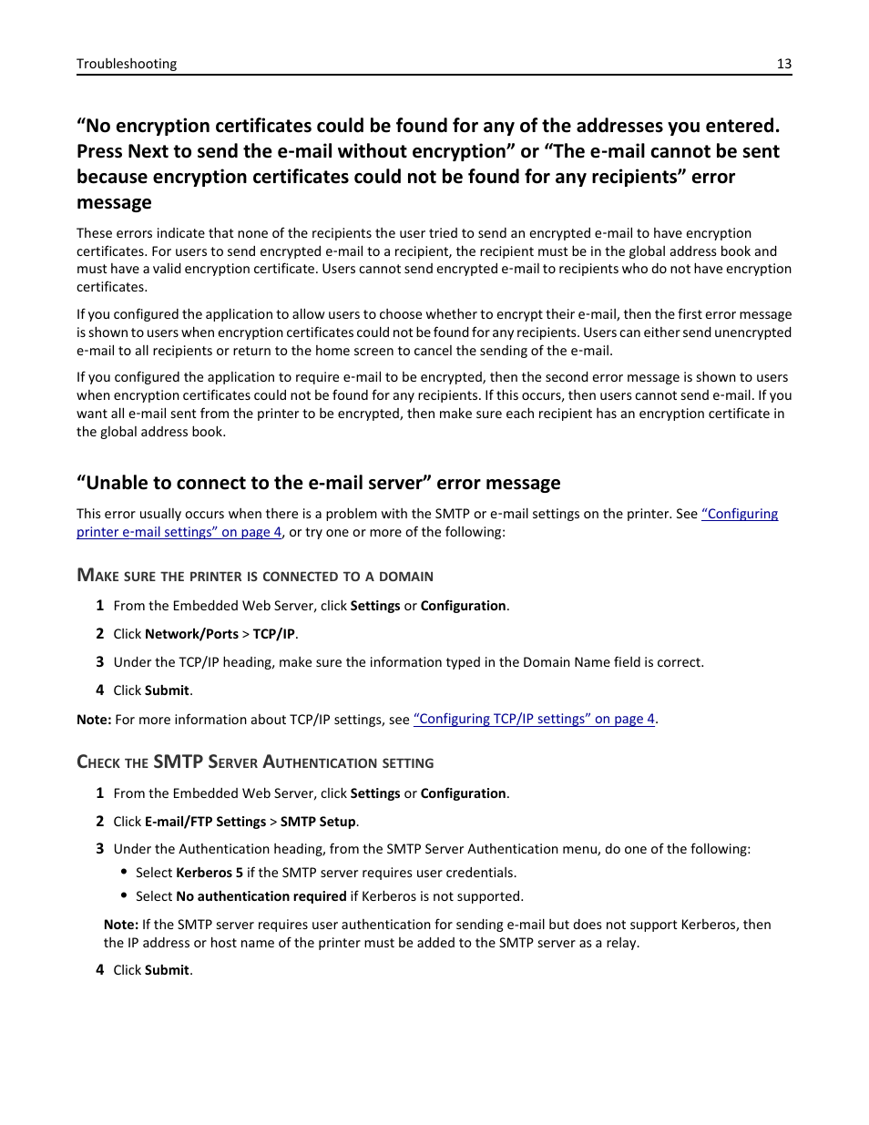 Make sure the printer is connected to a domain, Check the smtp server authentication setting, Smtp s | Dell B5465dnf Mono Laser Printer MFP User Manual | Page 13 / 24