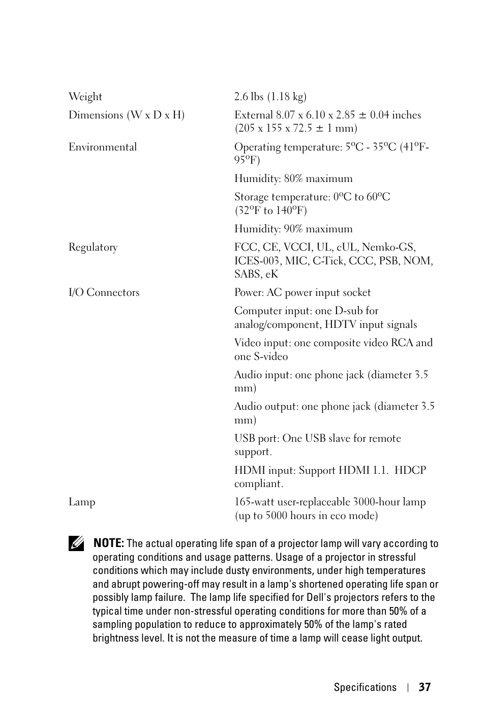 Dell M209X Projector User Manual | Page 37 / 44