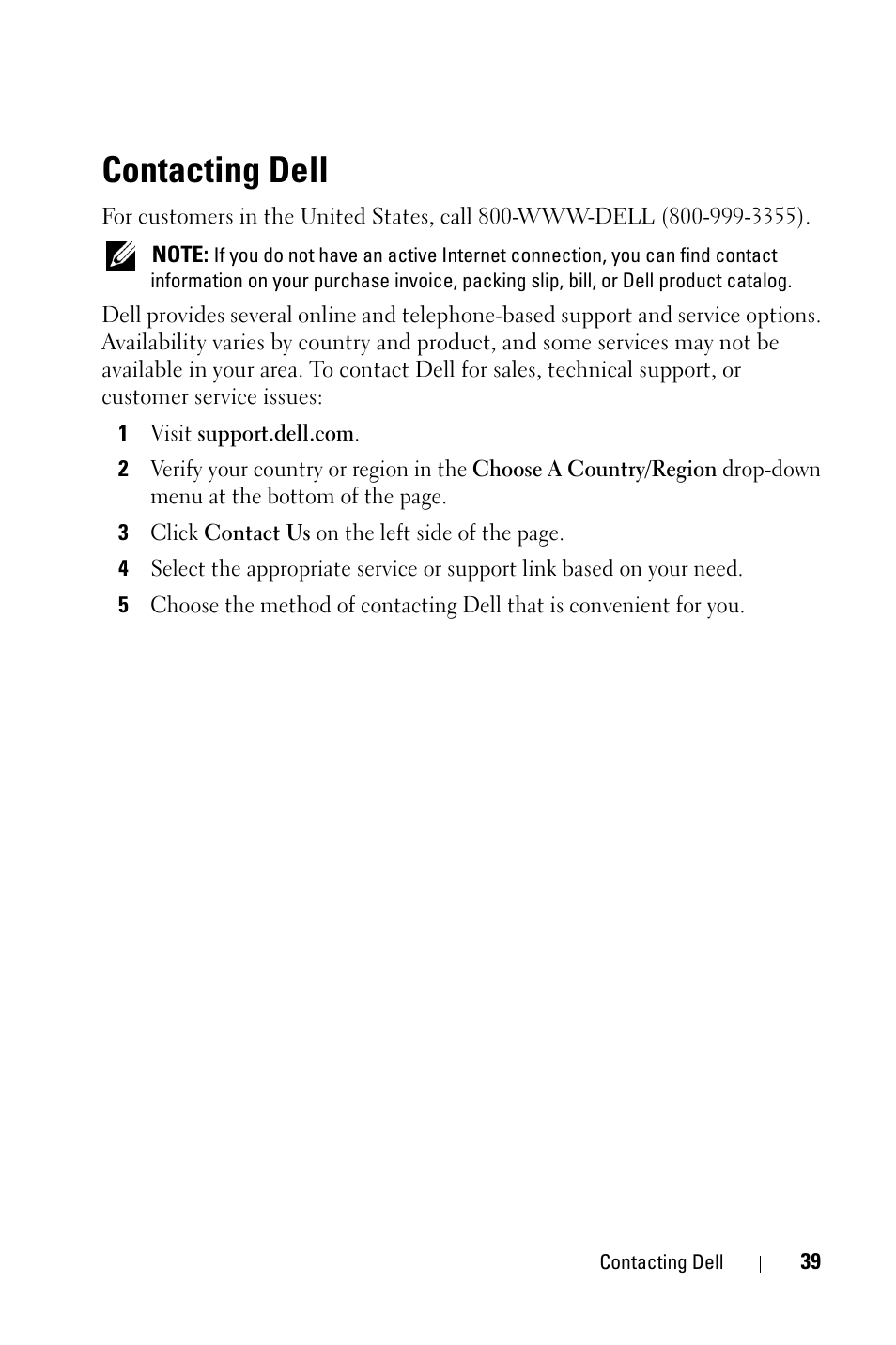 Contacting dell | Dell M209X Projector User Manual | Page 39 / 44