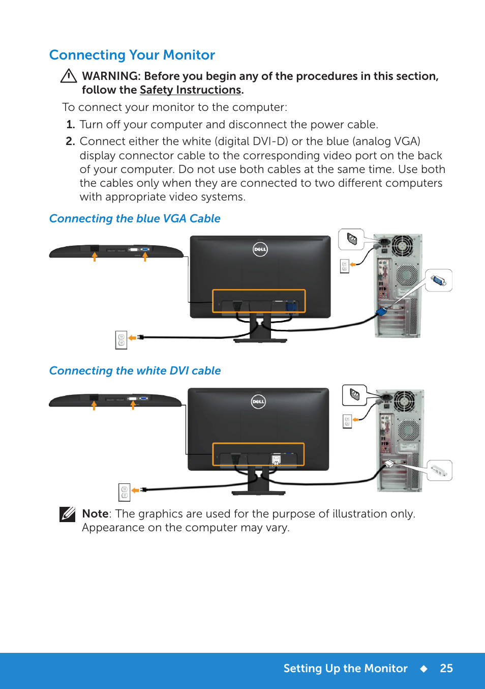 Removing the monitor stand, Connecting your monitor | Dell E2314H Monitor User Manual | Page 25 / 70