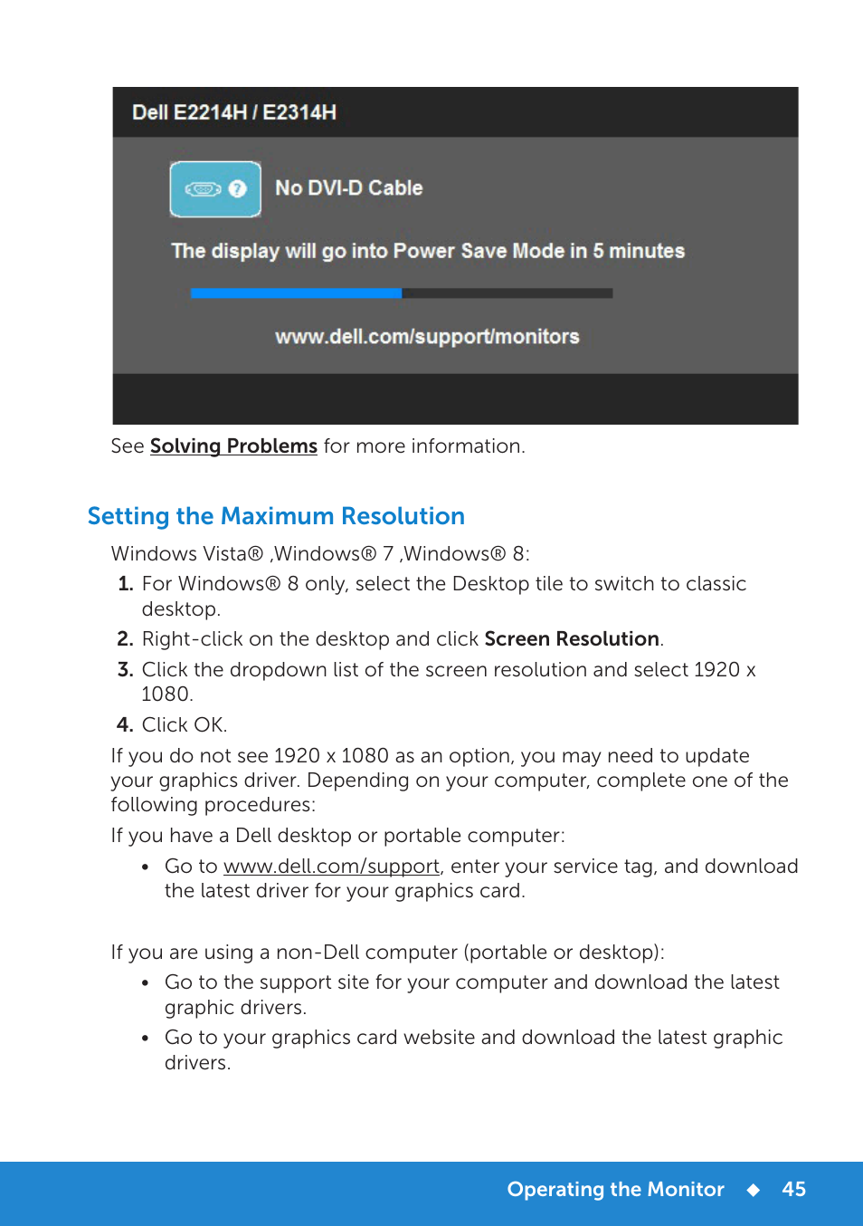 Setting the maximum resolution | Dell E2314H Monitor User Manual | Page 45 / 70