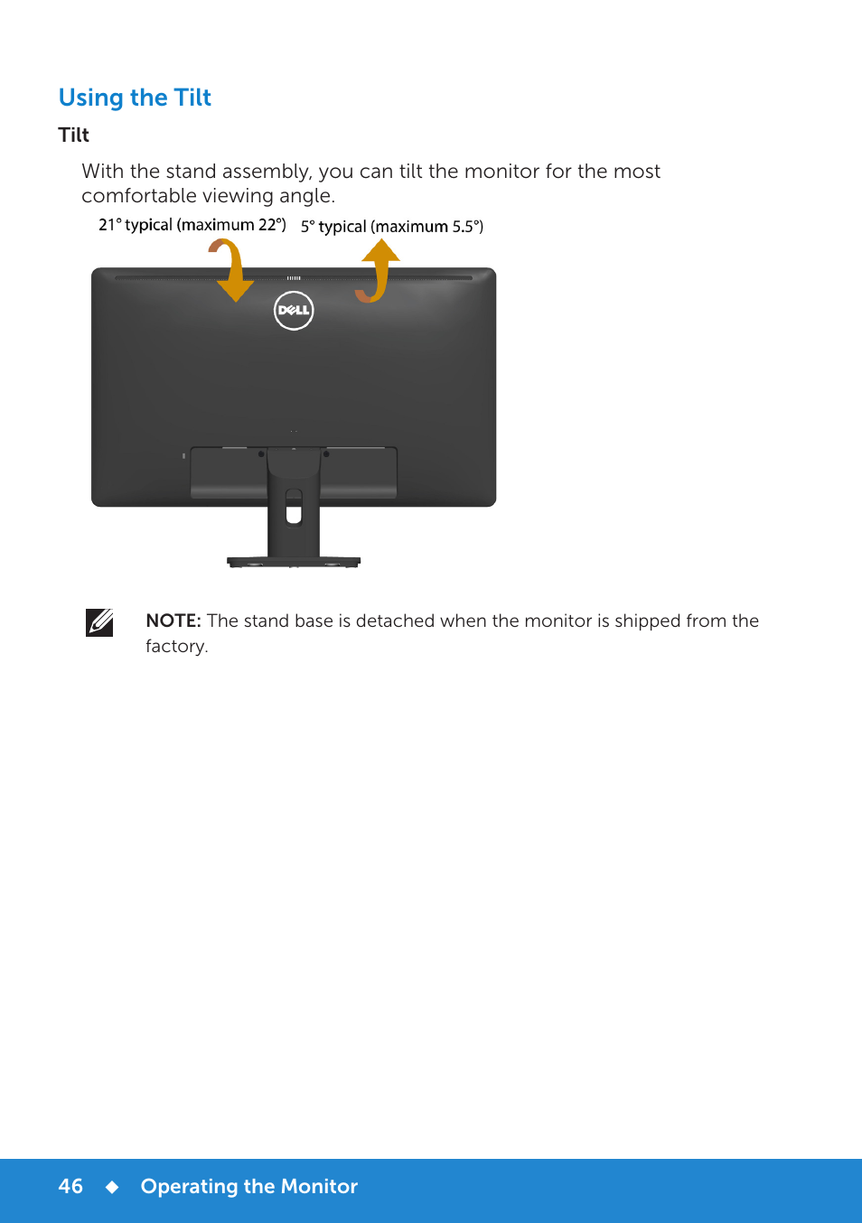 Using the tilt | Dell E2314H Monitor User Manual | Page 46 / 70
