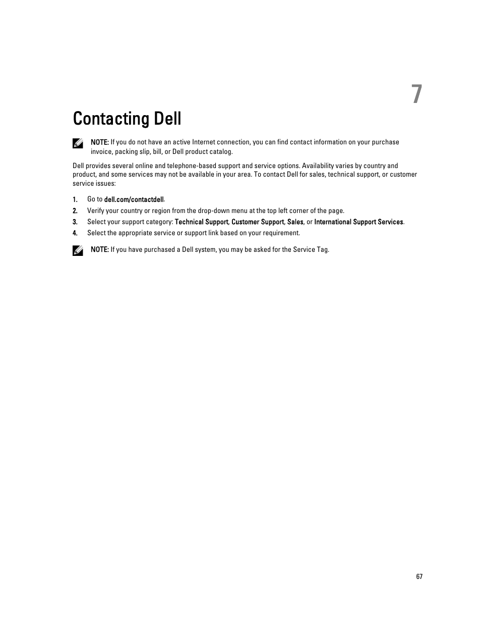 Contacting dell, 7 contacting dell | Dell Latitude E7440 (Mid 2013) User Manual | Page 67 / 67