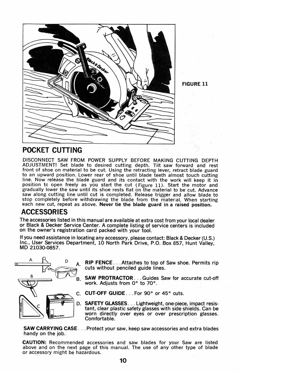 Pocket cutting, Accessories | Black & Decker cat 3027-90 User Manual | Page 10 / 12