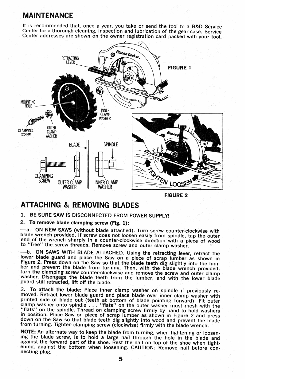 Maintenance, Attaching & removing blades, Figure 2 | Black & Decker cat 3027-90 User Manual | Page 5 / 12