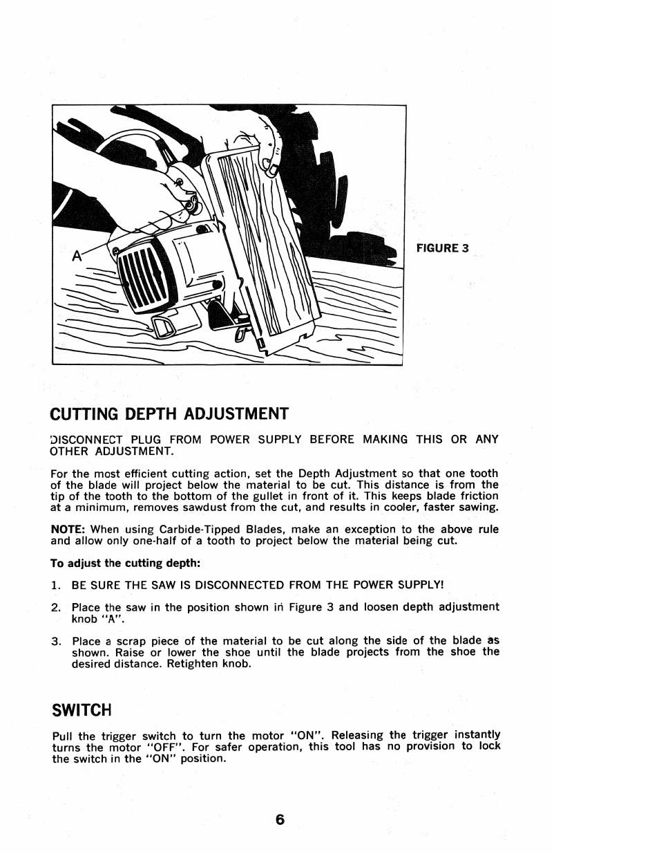 Cutting depth adjustment, Switch | Black & Decker cat 3027-90 User Manual | Page 6 / 12