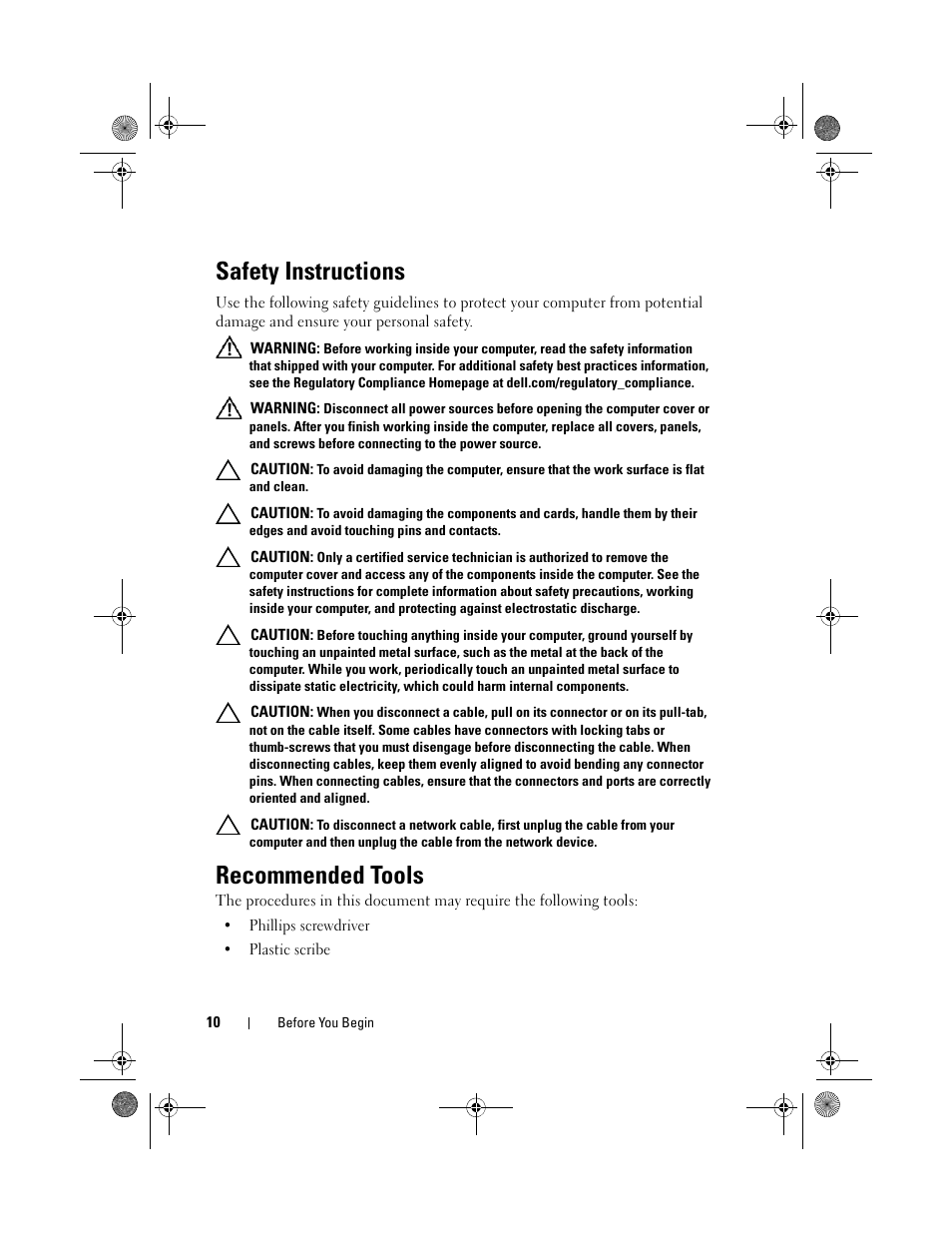 Safety instructions, Recommended tools | Dell Inspiron One 2330 (Mid 2012) User Manual | Page 10 / 140