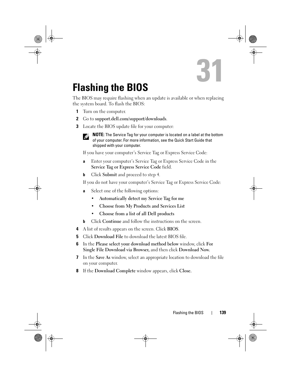 Flashing the bios | Dell Inspiron One 2330 (Mid 2012) User Manual | Page 139 / 140