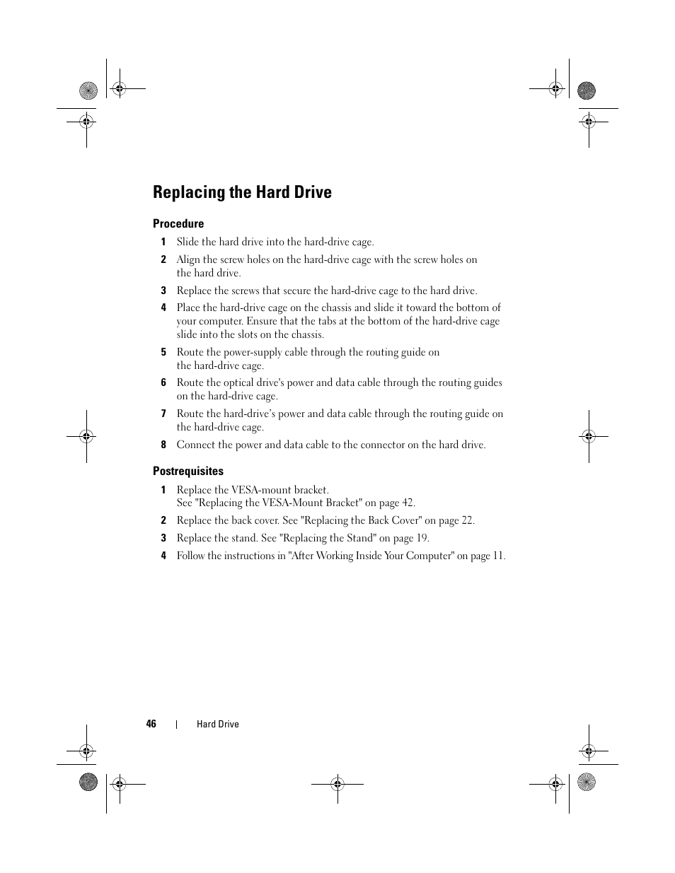 Replacing the hard drive, Procedure, Postrequisites | Dell Inspiron One 2330 (Mid 2012) User Manual | Page 46 / 140