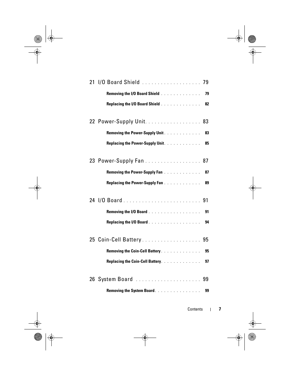 21 i/o board shield, 22 power-supply unit, 23 power-supply fan | 24 i/o board, 25 coin-cell battery, 26 system board | Dell Inspiron One 2330 (Mid 2012) User Manual | Page 7 / 140