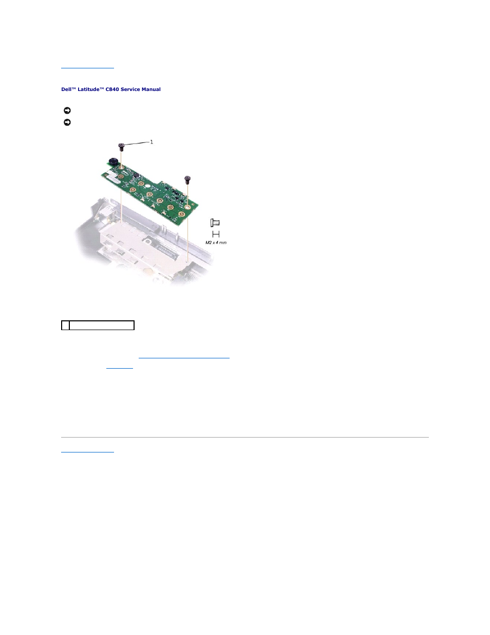 Led board, Removing the led board, Replacing the led board | Dell Latitude C840 User Manual | Page 21 / 44