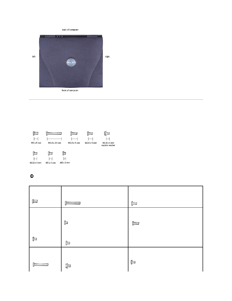 Screw identification | Dell Latitude C840 User Manual | Page 6 / 44