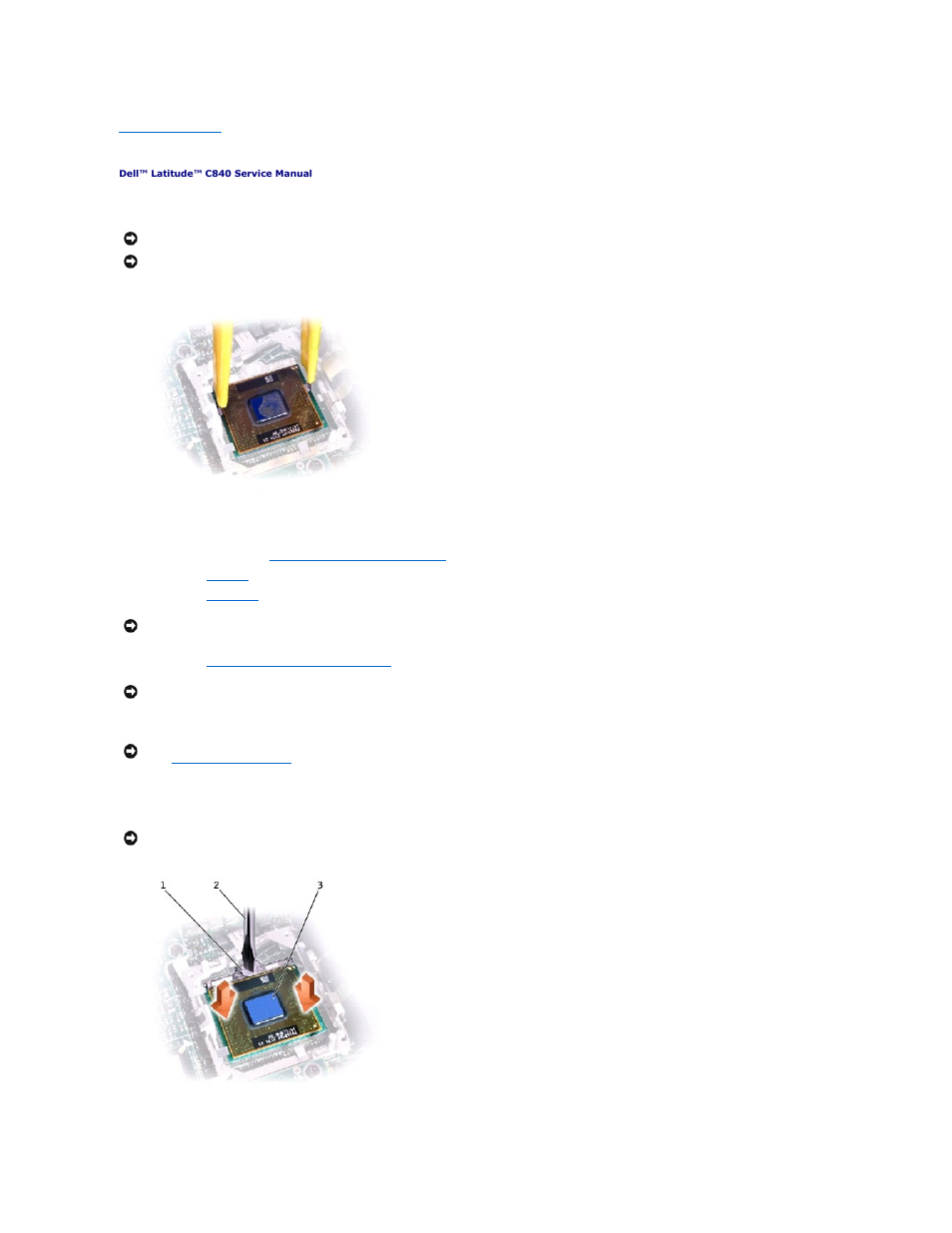 Microprocessor module, Removing the microprocessor module | Dell Latitude C840 User Manual | Page 8 / 44