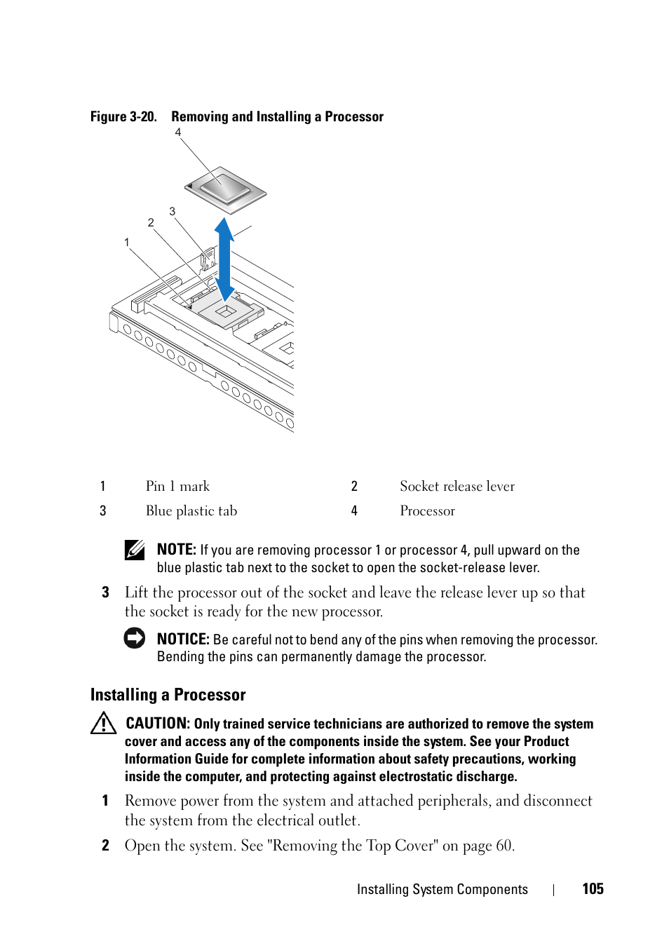 Installing a processor, Figure 3-20, E figure 3-20 | Dell PowerEdge R900 User Manual | Page 105 / 190
