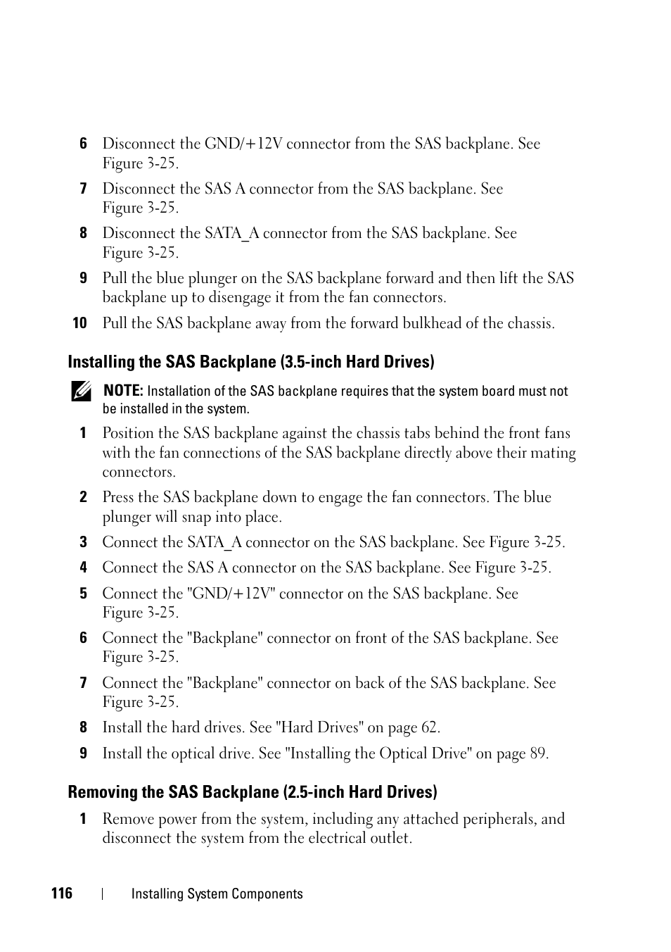 Removing the sas backplane (2.5-inch hard drives) | Dell PowerEdge R900 User Manual | Page 116 / 190