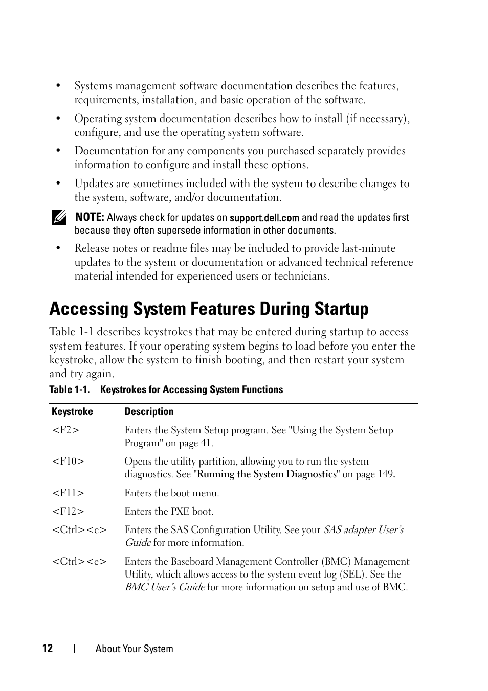 Accessing system features during startup | Dell PowerEdge R900 User Manual | Page 12 / 190