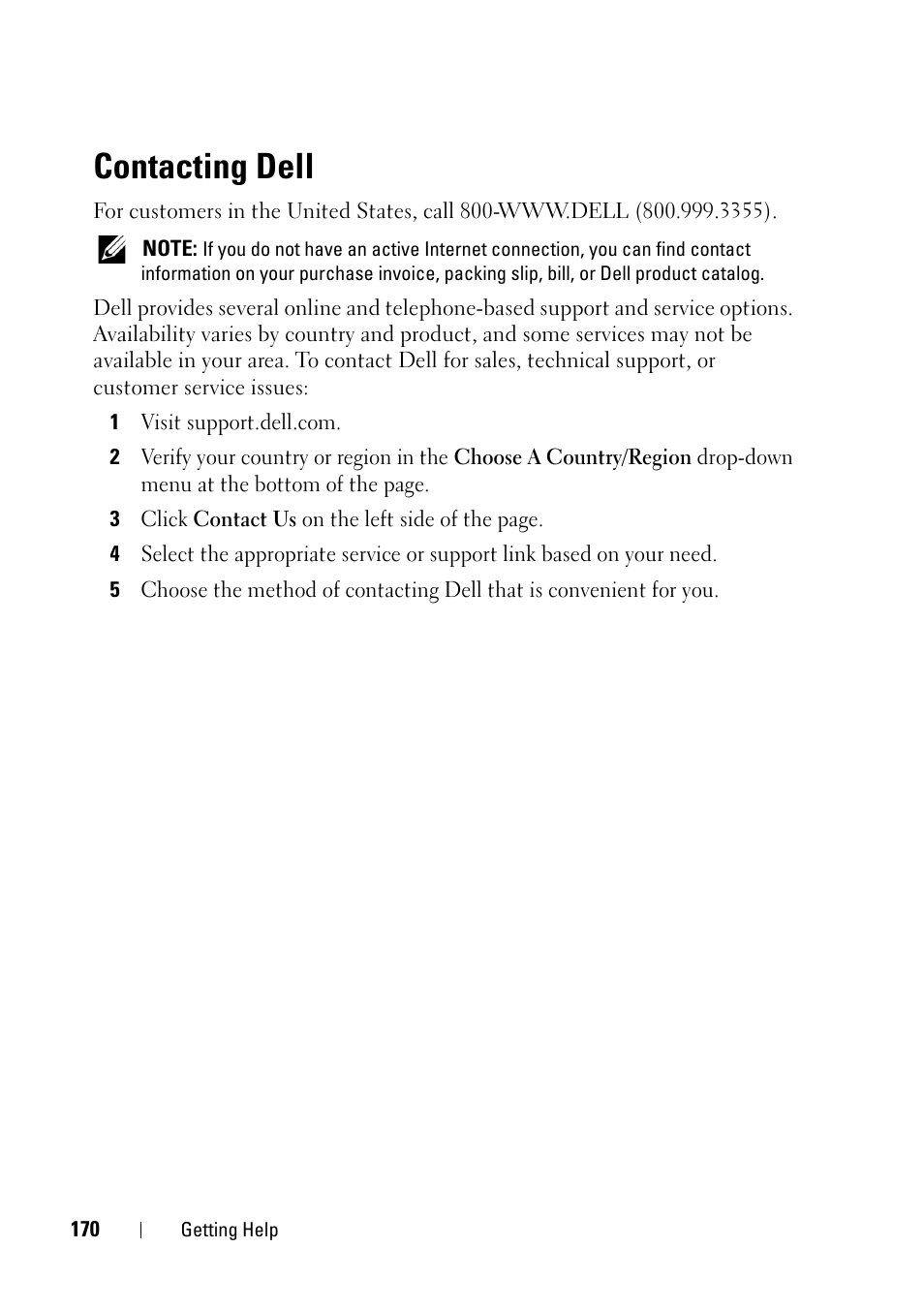 Contacting dell, E "contacting, Contacting | Gion, see "contacting dell" on | Dell PowerEdge R900 User Manual | Page 170 / 190