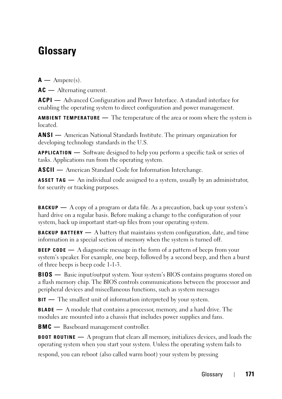 Glossary | Dell PowerEdge R900 User Manual | Page 171 / 190