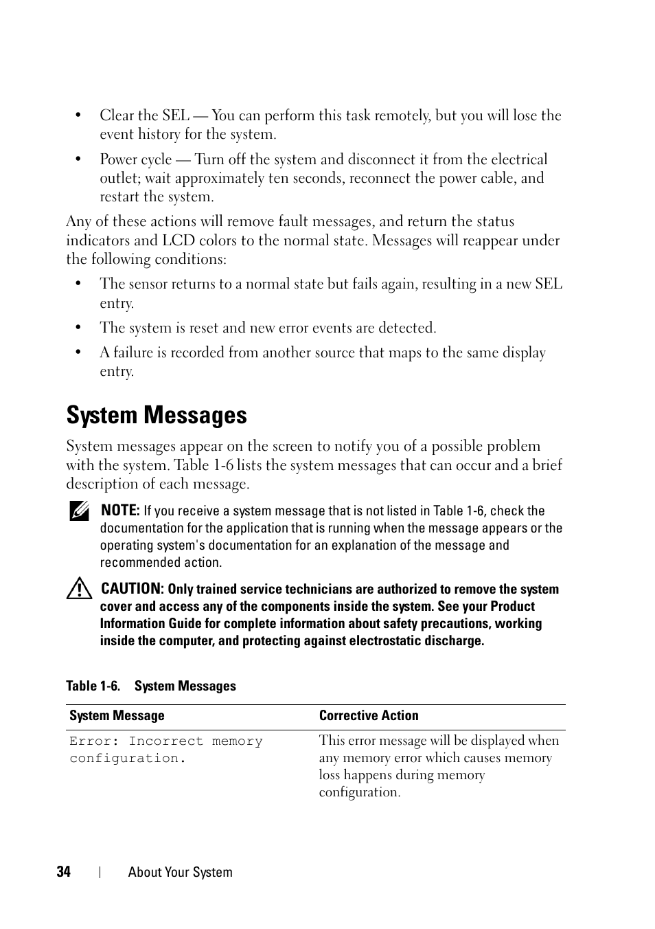 System messages | Dell PowerEdge R900 User Manual | Page 34 / 190